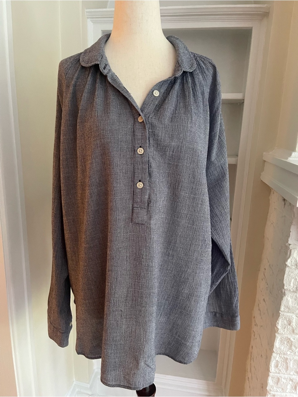 LOFT XL Slate Blue Button-Front Casual Gauze Shirt